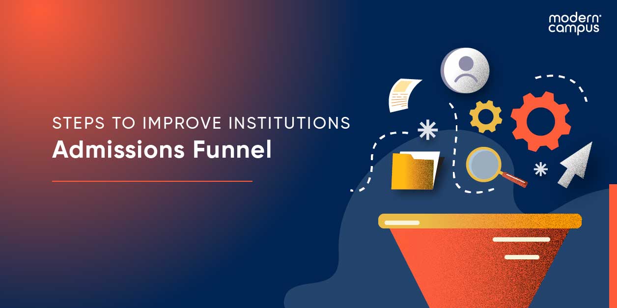 Graphic image with the phrase 'Steps to improve institutions admissions funnel'