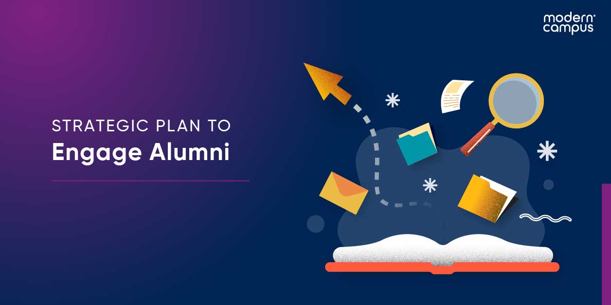 Graphic image with the phrase 'Strategic plan to engage alumni'