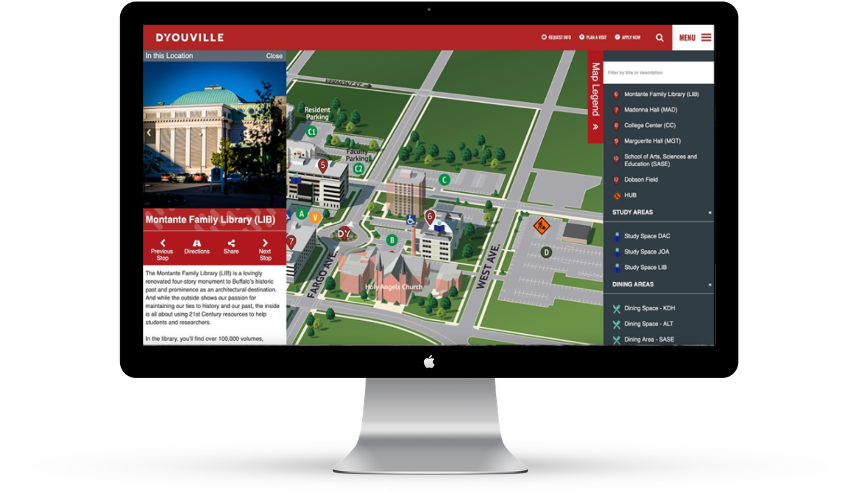 Brand consistency is built into D’Youville’s website campus map