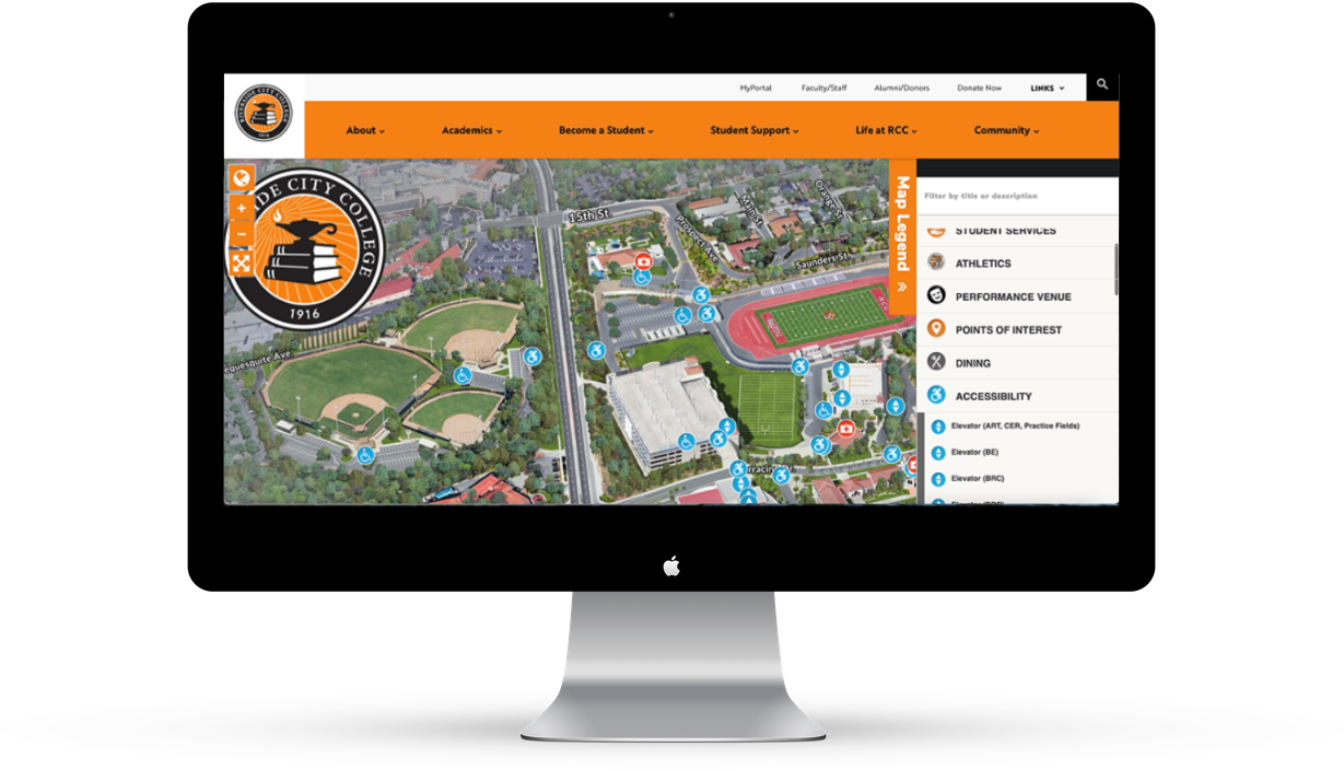 Riverside City College campus map is a good example of how branding is used to integrate physical marketing materials with the school’s online presence.