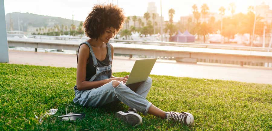 Student using a laptop