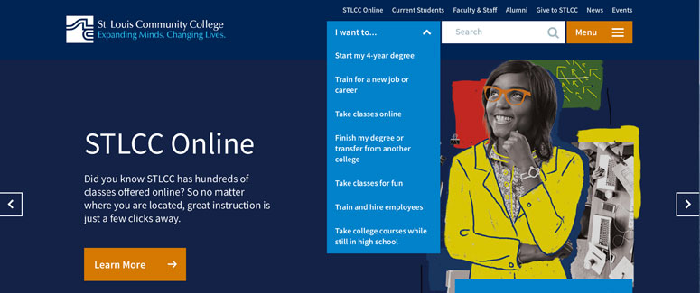 The advanced search feature on St. Louis Community College’s website makes it easy for students to figure out where they want to go within the site.
