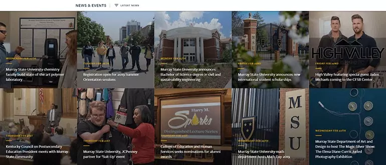 The best college websites feature easy-access calendars like this one from Murray State University.