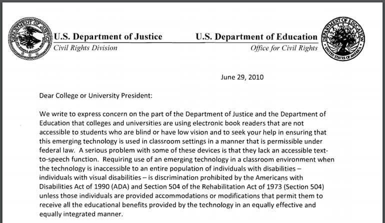 alt="In 2010, colleges and universities received a letter from the OCR expressing concern about digital inaccessibility. The letter prompted academia to develop a plan for full digital accessibility so that all students have equal access to information."