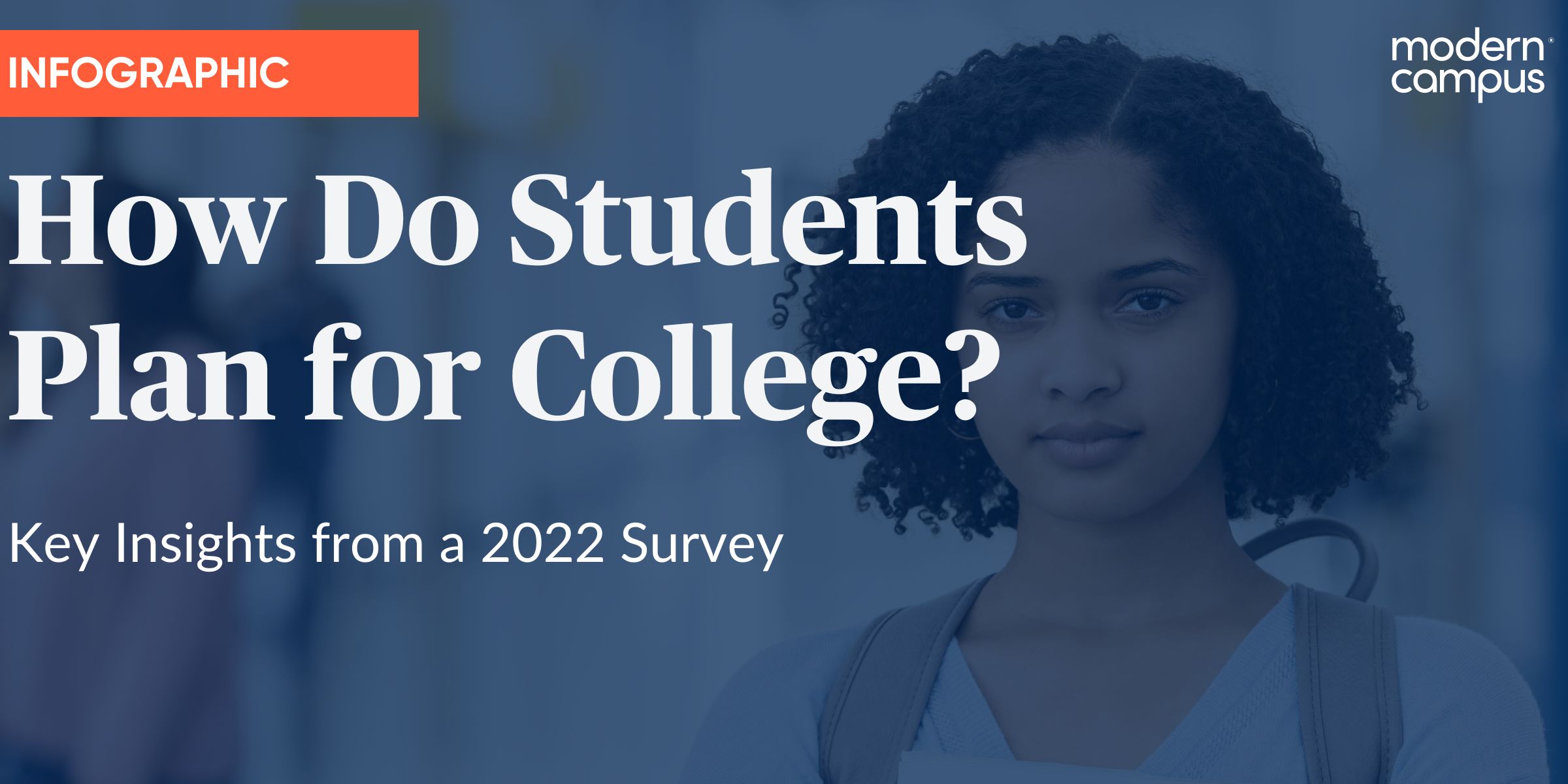 student's face with the infographic title 'how do students plan for college?'
