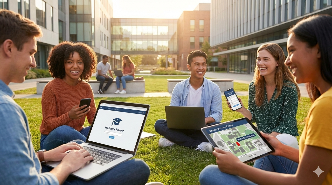 A photo of students on campus