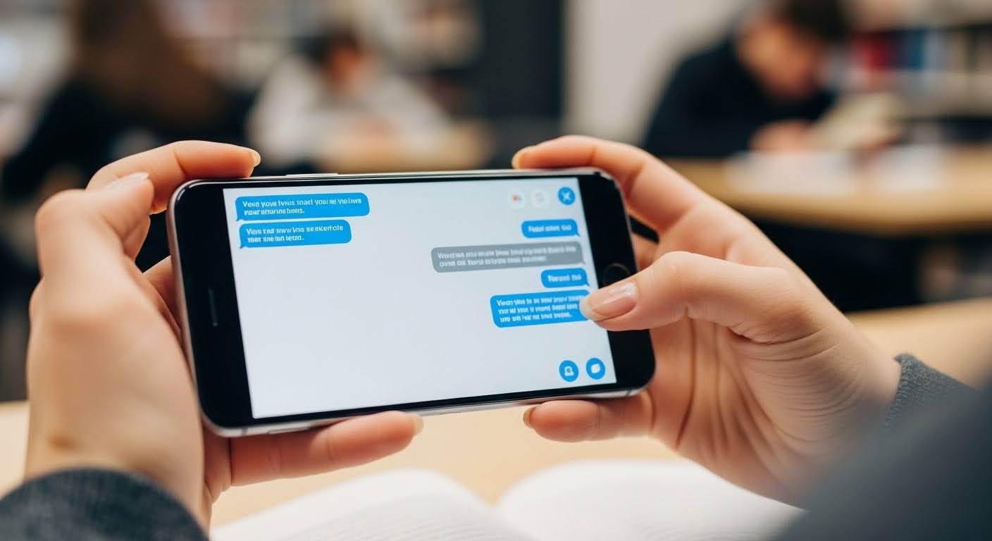 An image of a student texting