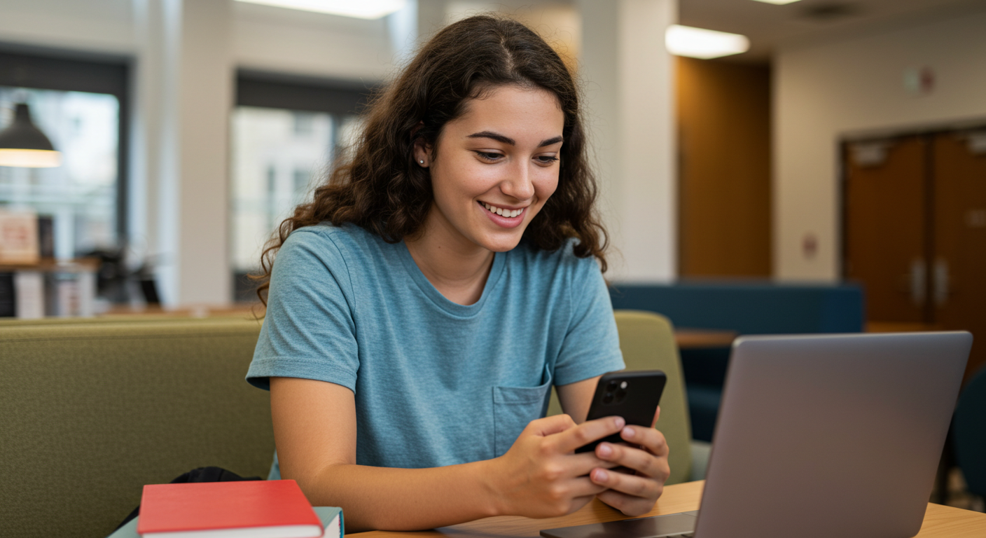 student texting