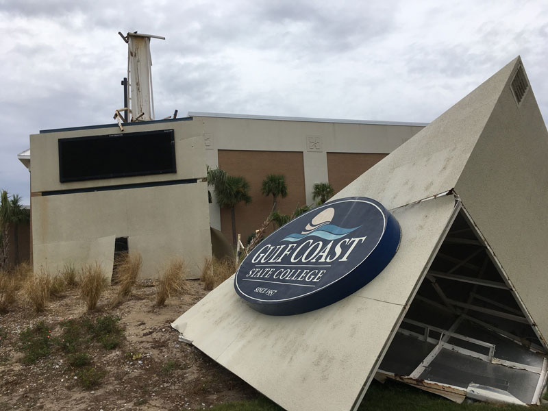 Structure damage at Gulf Coast State College after Hurricane Michael.