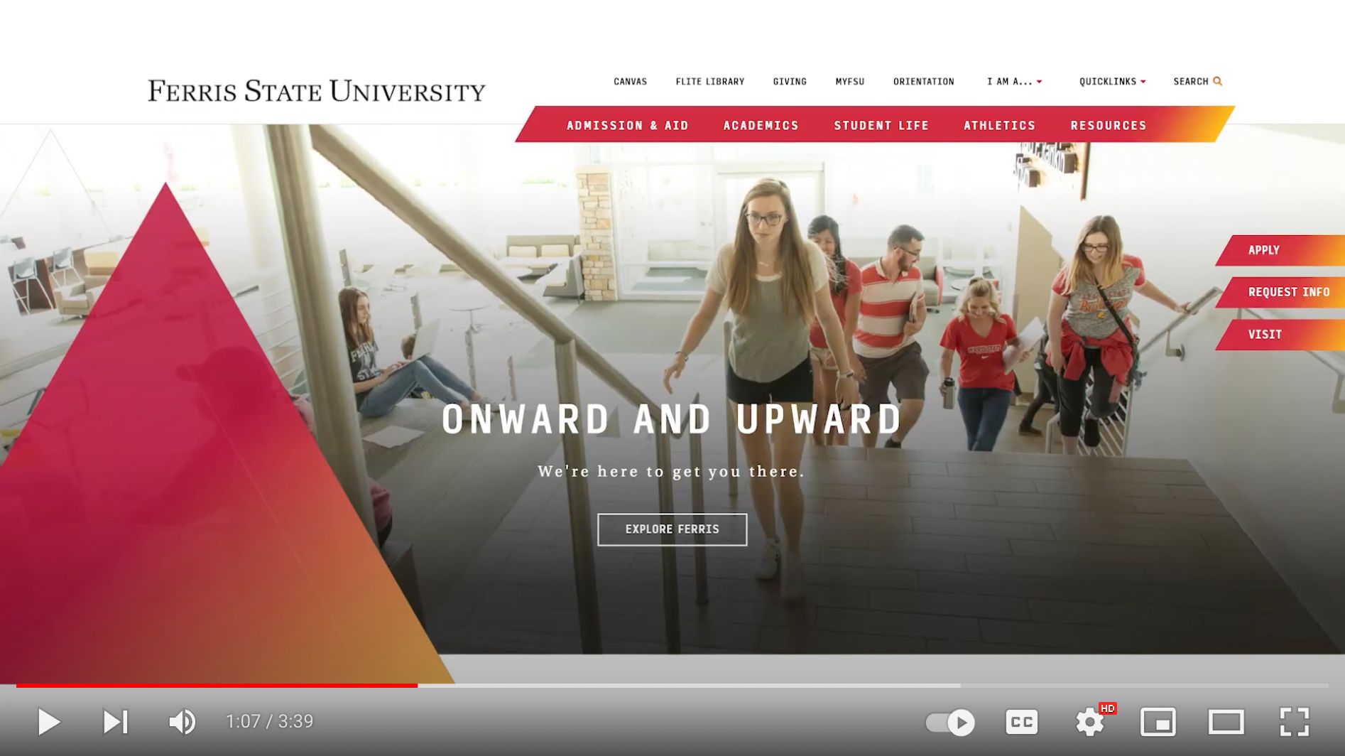preview of Ferris State's website as shown in the youtube video