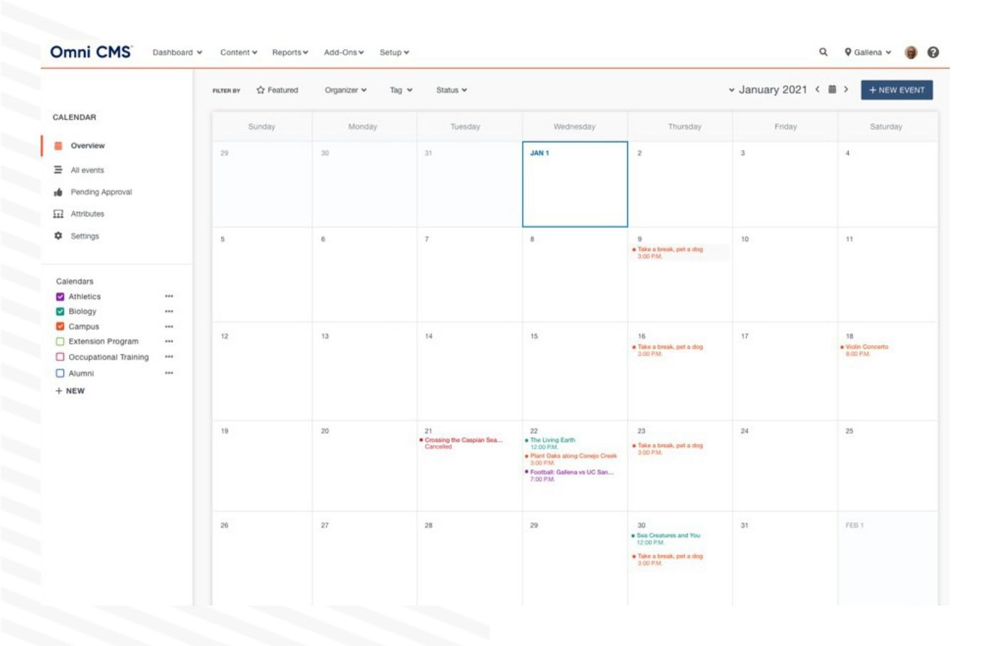A key benefit of using a calendar system for higher education that is fully integrated with a CMS is in calendar maintenance.