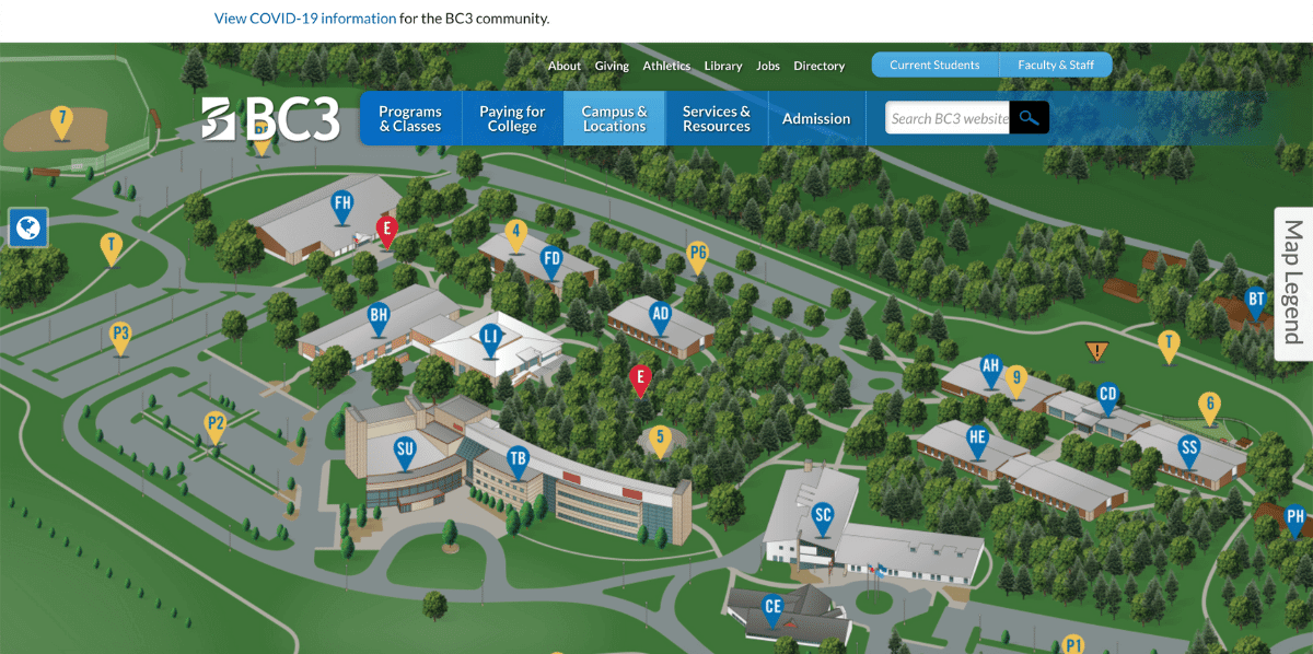 Butler County Community College’s campus map is embedded into the actual website, so it blends seamlessly.