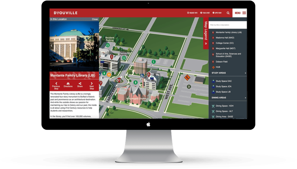 Brand consistency is built into D’Youville’s website campus map