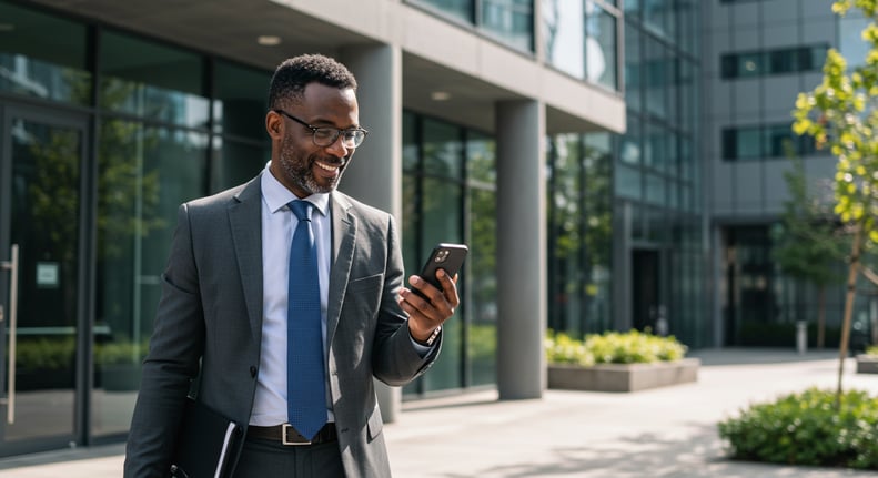 man texting outside