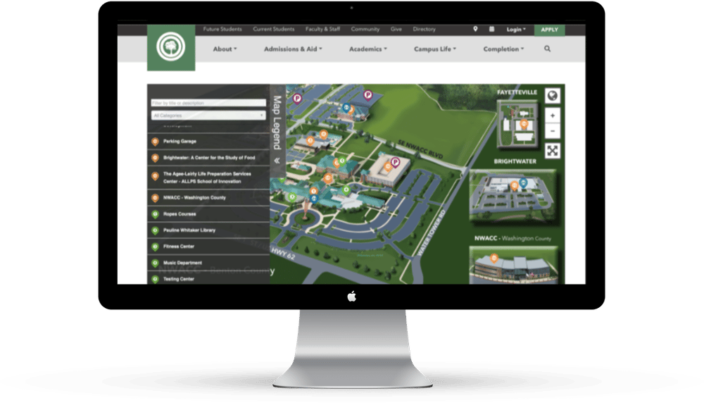 Northwest Arkansas Community College has sub-maps for each of their campus locations.
