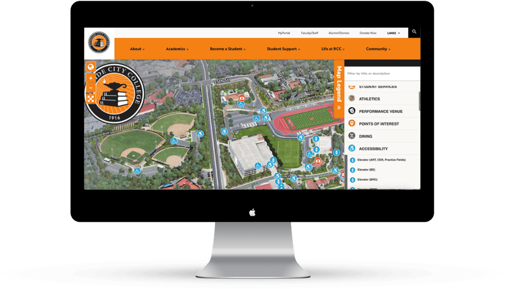 Riverside City College campus map is a good example of how branding is used to integrate physical marketing materials with the school’s online presence.