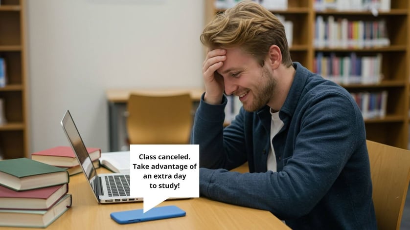 student in library