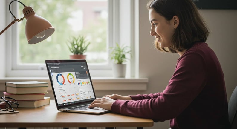 student on laptop stock photo