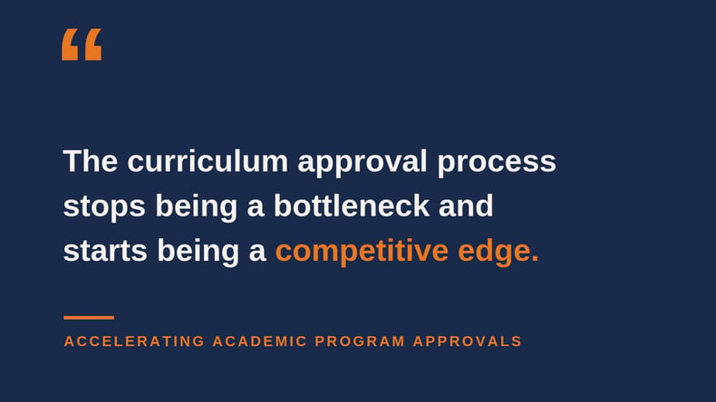 Quote stating that the curriculum approval process stops being a bottleneck and starts being a competitive edge.