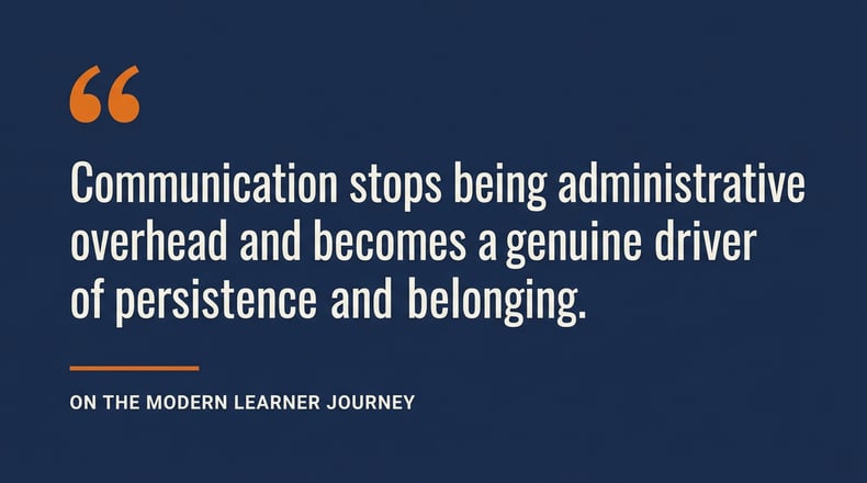 Pull quote graphic on how coordinated communication drives student persistence and belonging.