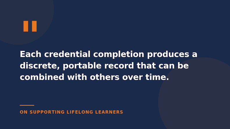 Quote on supporting lifelong learners with portable digital credentials.