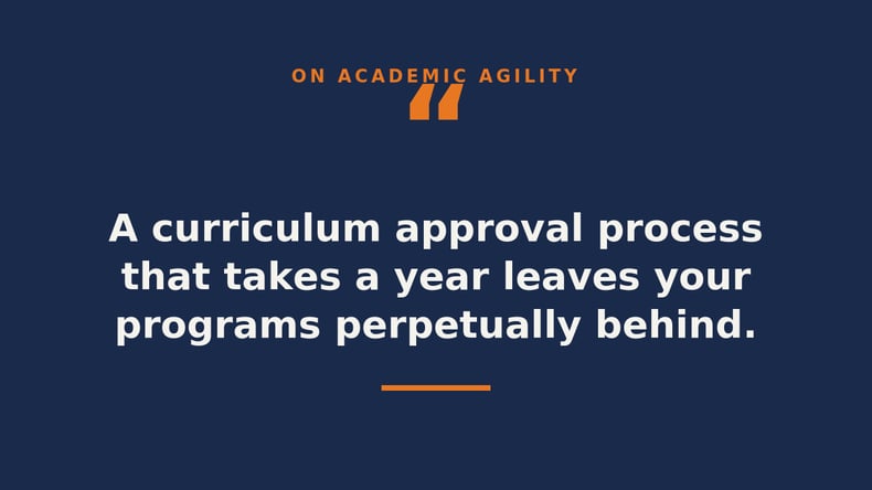 Quote on academic agility reading, "a curriculum approval process that takes a year leaves programs perpetually behind."