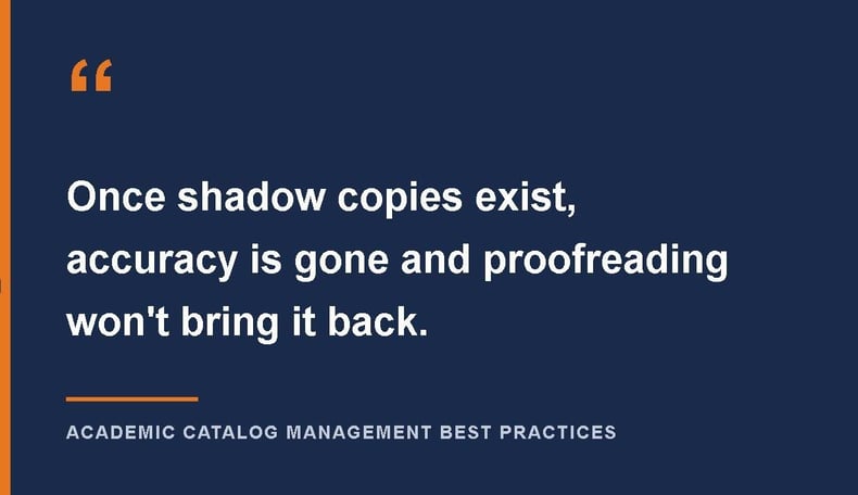Quote stating that once shadow copies exist, accuracy is gone and proofreading won't bring it back.
