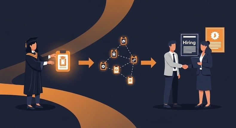An illustration of a student using secure credentials to access career opportunities