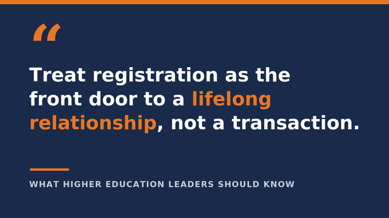 Quote reading, "Treat registration as the front door to a lifelong relationship, not a transaction."