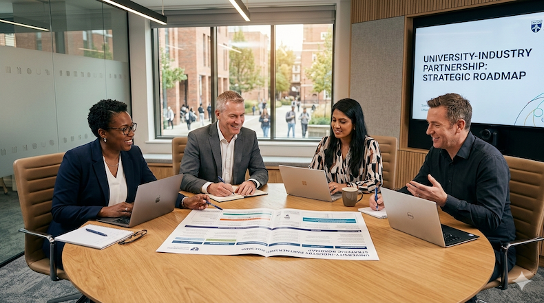 An image showing a university-industry partnership meeting